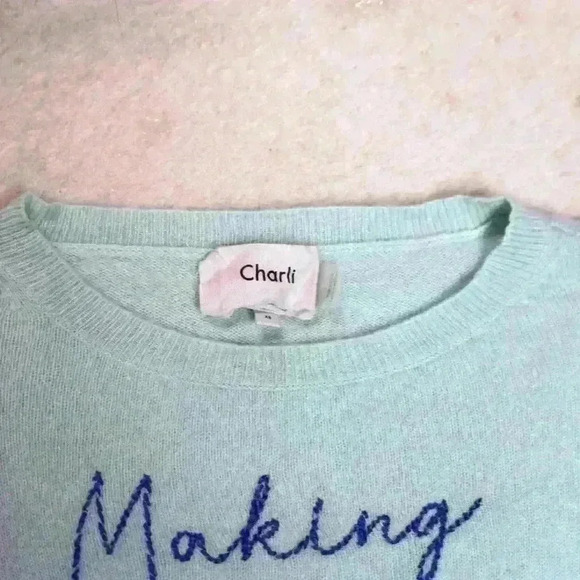 ANTHROPOLOGIE By Charli Cashmere Sweater Embroidered Making Waves Women Med - Picture 10 of 12